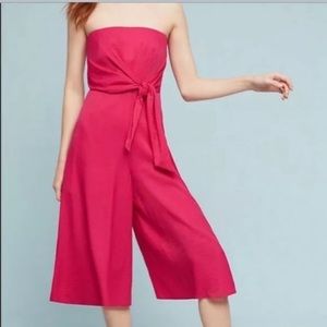 Anthro Maeve pink strapless tie waist jumpsuit